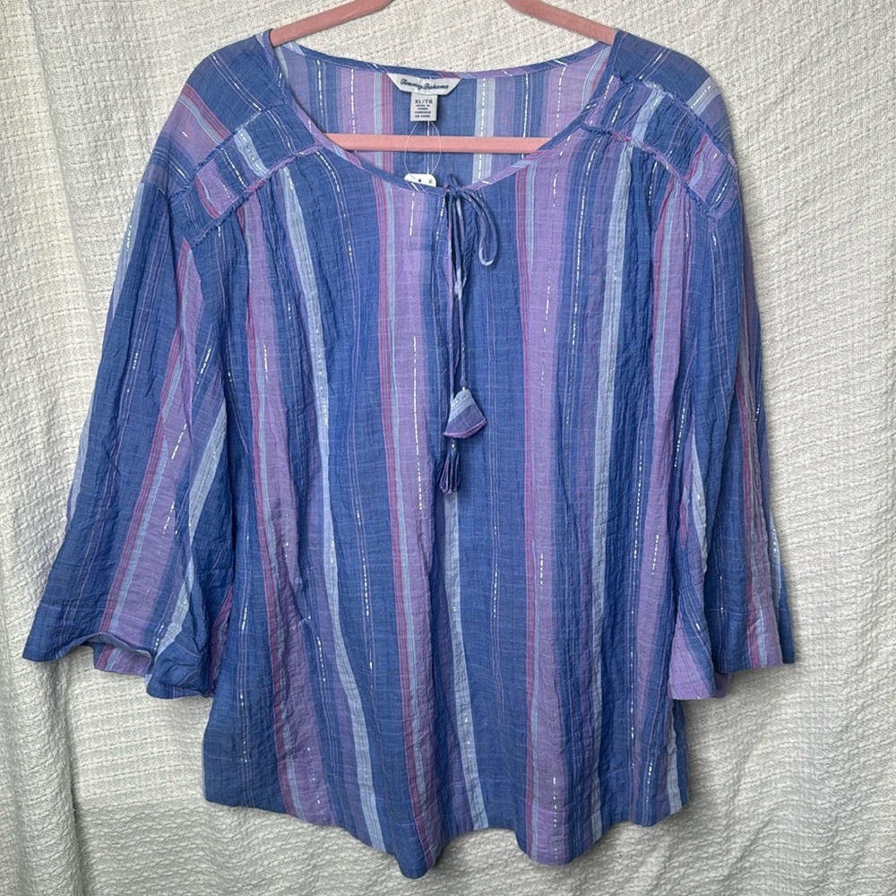 XL Tommy Bahama Stripe Down 34 Sleeve Top